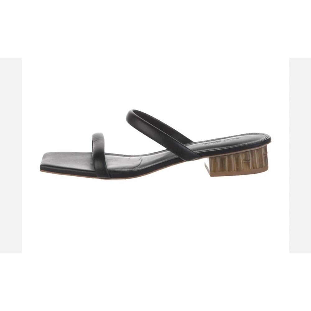 Cult Gaia Liz Leather Slide Sandal — Black, Bamboo-Effect Block Heel, Square Toe